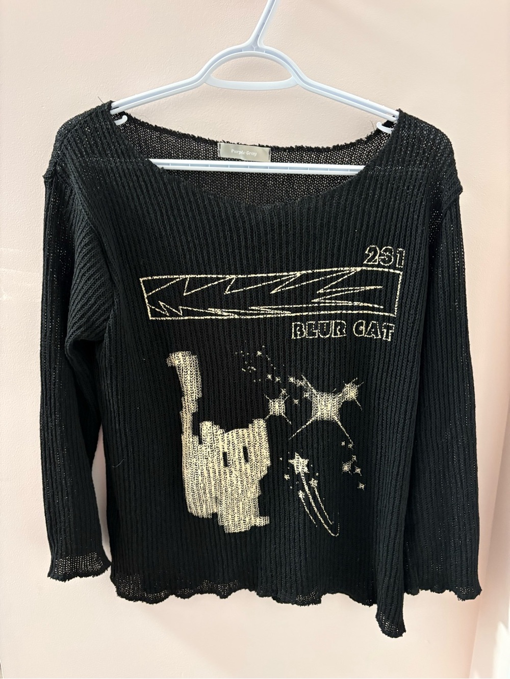 Lewkin Cat Off the Shoulder Long Sleeve Top